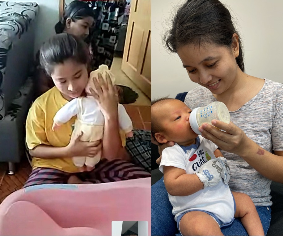 Helper feeding infant